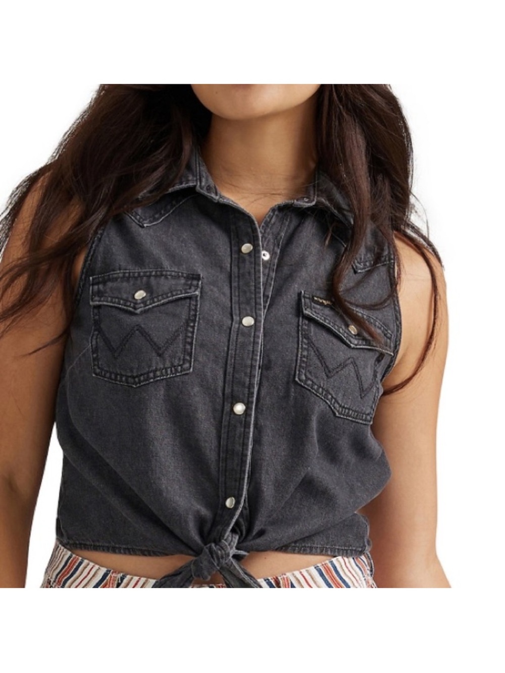 Wrangler Dark Gray Sleeveless Denim Button-Up NWOT